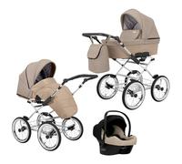 Poussette landau bébé 3 en 1 et 2 en 1 nacelle siège-auto bébé Kunert ROMANTIC retro 3en1 et 2en1 pousette 3 in 1 et 2 in 1 (cappucino eco- cadre gris, 3en1 Cosmo)