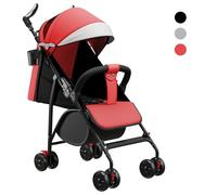 Poussette Légère et Compact, Ultra Légère, Inclinable, Position Landau, Pliage Parapluie, Canopy Ajustable - de la Naissance à 22 Kg,Coussin en coton + moustiquaire, rouge