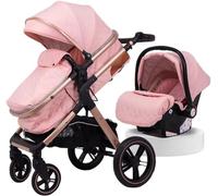 Poussette légère for nouveau-né, poussette réglable 3 en 1 for tout-petits, poussettes for nourrissons avec housse de pluie, chancelière, tapis, moustiquaire (Color : Pink)