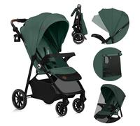LIONELO EMMA ONE Poussette Canne jusqu'à 22 kg de 6 mois à 4 ans Roues Pivotantes 360° Absorption Totale des Chocs Pliage à Une Main Dossier et Repose-Pieds Auvent Ajustable XXL UPF50+ (Green)