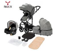 Poussette Magic ZC Poussette 3 en 1 Pousette Pousette trio 3 en 1 Avec Grand panier Pare-soleil Frein à pied 0-3 ans Max 15kg Gris