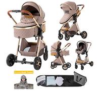 Poussette Magic ZC Poussette 3 en 1 Pousette Pousette trio 3 en 1 Frein à pied Cadre en alliage d'aluminium Serviette de bain Kaki