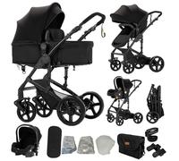 Poussette Magic ZC Poussette 3 en 1 Pousette Pousette trio 3 en 1 Pliage en un clic Avec accoudoirs Pare-soleil Sac à main Noir