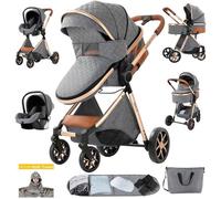 Poussette MagicZC,poussette trio 3 en 1,Dossier réglable,0-36 kg,pliable,nouveau né,Super cadeau offert,gris