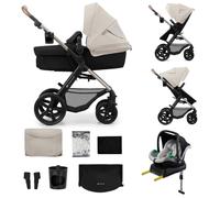 Kinderkraft MOOV 2 4-en-1 poussette avec siège 2-en-1, siège auto MINK PRO i-Size et base ISOFIX, grandes roues increvables, capote UPF50+, Gris