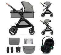 Poussette combinée 3-en-1 Kinderkraft ESME PRO, siège auto MINK PRO 2 i-Size inclus, roues TPE increvables, pliage compact, Gris