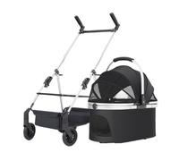 Poussette multifonctionnelle pour chien, idéale pour les voyages en plein air, idéale pour les grands chiens, pliable et portable, idéale pour promener les chiens de petite taille (bleu) (noir A)