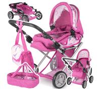 Poussette-nacelle 3 en 1 Licornes pour poupée avec accessoires et panier réglable