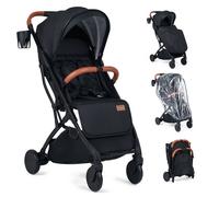 Poussette Nouveau-né Pliable à une Main COSTWAY-Capote Réglable,Dossier Inclinable-Panier,Housse Pluie Porte-Gobelet,15 kg-Noir