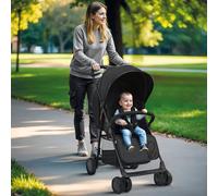 Asalvo Nova Poussette pour bébé, confortable, ultra légère, sûre, capote extensible et frein arrière, maniable, pliable compact, noir
