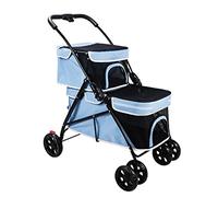 Poussette Pet Gear Poussettes Doubles à 4 Roues pour Chiens et Chats, idéales pour poussettes Jumelles ou Multiples avec Housse de Pluie et Porte-gobelet -8369Z6L6W (Color : Blue)