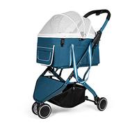 Poussette pliable 3 en 1 pour chien et chat, chariot de promenade amovible, siège de voiture et poussette avec bouton poussoir d'entrée pour animaux de petite et moyenne taille, max. 44 LBS (violet)