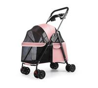 Poussette pliable à 4 roues pour chien et chat, avec porte-gobelet, fenêtre visible pour chiens et chats de taille moyenne et petite, rose