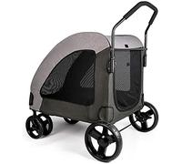 Poussette pliable à 4 roues pour gros chien, poussettes de voyage légères pour animaux de compagnie pour chats et chiens jusqu'à 55 kg, doubles portes avant et arrière, roues avant à 360 ° (rouge) (