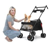 Poussette pliable à 4 roues pour petits chiens et chats, jogging pour chien de promenade avec poignée réglable, fenêtre en maille respirante, porte-gobelet, supporte 22 lb Noir