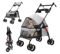 Poussette pliable à 4 roues pour petits chiens et chats, jogging pour chien de promenade avec poignée réglable, fenêtre en maille respirante, porte-gobelet, supporte 22 lb Gris