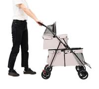 Poussette pliable à double étage pour chien et chat, avec capacité de charge de 35 kg et maille respirante en Oxford 300D, légère, pliable, pour animaux de compagnie, grise