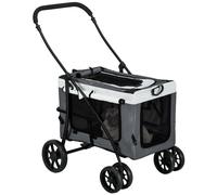 PawHut Poussette pliable animaux chien chat 2 en 1, nacelle amovible bandoulières 4 roues avec frein tissu 600D Oxford 81 x 58 x 97,5 cm gris