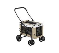 PawHut Poussette pliable animaux chien chat 2 en 1, nacelle amovible bandoulières 4 roues avec frein tissu 600D Oxford 81 x 58 x 97,5 cm kaki
