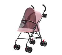 Poussette Pliable Chariot Pliant Animaux Panier Plateau de Rangement Porte-gobelet, Auvent Réglable, Roues EVA Tout-terrain avec Frein, 97 * 45 * 55cm-Rose