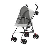 Poussette Pliable Chariot Pliant Animaux Panier Plateau de Rangement Porte-gobelet, Auvent Réglable, Roues EVA Tout-terrain avec Frein, 97 * 45 * 55cm-Gris