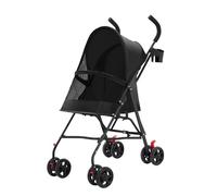 Poussette Pliable Chariot Pliant Animaux Panier Plateau de Rangement Porte-gobelet, Auvent Réglable, Roues EVA Tout-terrain avec Frein, 97 * 45 * 55cm-Noir