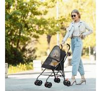 Poussette Pliable Chariot Pliant Animaux Panier Plateau de Rangement Porte-gobelet, Auvent Réglable, Roues EVA Tout-terrain avec Frein, 97 * 45 * 55cm-Noir