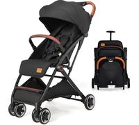 Poussette pliable COSTWAY, poussette de voyage avec dossier réglable & capote, harnais 5 points, pour bébé de 0 à 36 mois (Noir)