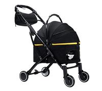 Poussette pliable de luxe pour chat et chat pour plusieurs chats, poussettes pour chiens de petite et moyenne taille, poussette amovible avec sac de rangement (Nero)