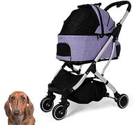 Poussette pliable pour animaux de compagnie, chat, chien, 4 roues, grand chariot de transport, peut contenir 5 à 20 kg de poids (gris) (violet)