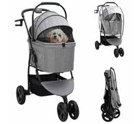 Poussette pliable pour animaux de compagnie Gris 78 x 54 x 101 cm | polyester, cadre en acier, poches latérales, panier de rangement, frein à pédale, roues avant pivotantes