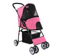 Poussette Pliable pour Animaux de Compagnie pour Chats et Chiens Poussette pour Animaux de Compagnie à 4 Roues avec Housse Anti-intempéries et Panier de Rangement,Pink