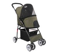 Poussette Pliable pour Animaux de Compagnie pour Chats et Chiens Poussette pour Animaux de Compagnie à 4 Roues avec Housse Anti-intempéries et Panier de Rangement,Green
