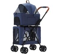 Poussette pliable pour animaux de compagnie pour chiens/chats, poussette à double couche pour animaux de compagnie, idéale pour les voyages jumeaux ou multiples, respirante, cage amovible pour chat