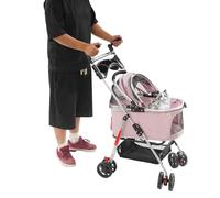 Poussette pliable pour chat - Avec panier amovible - 60 x 33 cm et capacité de charge de 12 kg - Moderne - Multifonction - Pliable - Pour animaux de compagnie - Rose