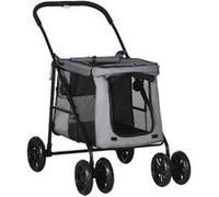 Poussette pliable chien chat 4 roues avec coussin gris