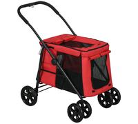PawHut Poussette chien poussette pour chien pliable coussin inclus roues avec frein tissu 600D Oxford acier pour animaux moins de 20 kg, 102 x 62 x 105 cm, rouge