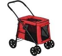 Poussette pliable pour chien chat 4 roues 3 pochettes rangement coussin acier oxford rouge G