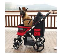 Poussette pliable pour chien de grande taille, 66 Ibs, pour chats, chiens, lapins, chiots, poussette de voyage, tissu Oxford respirant, cadre en aluminium (gris clair) (rouge)