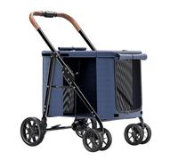 Poussette pliable pour chien de grande taille, landau pliable pour grand espace, poussette de voyage pour animaux de compagnie pour chat, chien et plus encore (bleu)