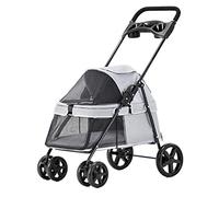 Poussette pliable pour chien de petite et moyenne taille, poussette pour chat, poussette de voyage portable avec panier de rangement, porte-gobelet, maille respirante (gris clair) (gris clair)