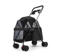 Poussette pliable pour chien et chat avec fenêtre visible pour animaux de compagnie de taille moyenne et petite, poussette pour chien avec porte-gobelet et auvent réglable (noir)