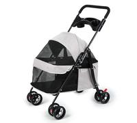 Poussette pliable pour chiens et chats de petite et moyenne taille, landau avec frein et auvent réglable, grand panier de rangement et fenêtre en maille visible, poussette légère pour extérieur gris