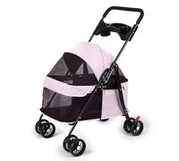 Poussette pliable pour chiens et chats de petite et moyenne taille, landau avec frein et auvent réglable, grand panier de rangement et fenêtre en maille visible, poussette légère pour extérieur rose