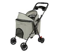 Poussette pliable pour chiens et chats jusqu'à 12.5kg,avec roues avant pivotantes à 360 °,double frein arrière,Chariot pour chien avec porte-gobelet amovible et doubles boucles de sécurité(gris)