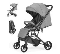 Poussette pliable pour enfant, ceinture de sécurité réglable à 5 points, pliable d'une seule main, grande capote, robuste tous les 4 roues amorties, siège spacieux, panier à provisions (gris)