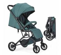Poussette pliable pour enfant, ceinture de sécurité réglable à 5 points, pliable d'une seule main, grande capote, robuste tous les 4 roues amorties, siège spacieux, panier à provisions (vert foncé)