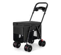 Poussette pliable pour grand chien - Chariot à 4 roues avec pare-soleil et design respirant, poussette polyvalente pour chat et chien pour un voyage facile (noir)