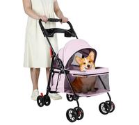 Poussette pliable pour petits chiens et chats, légère avec porte-gobelet, maille respirante et roues absorbant les chocs à 360°, gain de place, capacité de 7,5 kg pour voyage et promenades en plein