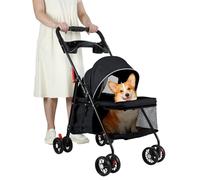 Poussette pliable pour petits chiens et chats, légère avec porte-gobelet, maille respirante et roues absorbant les chocs à 360°, gain de place, capacité de 7,5 kg pour voyage et promenades en plein